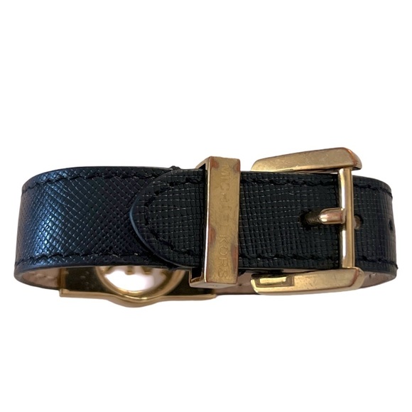 MICHAEL KORS • Black Leather Gold Logo Adjustable Bracelet - Picture 11 of 12